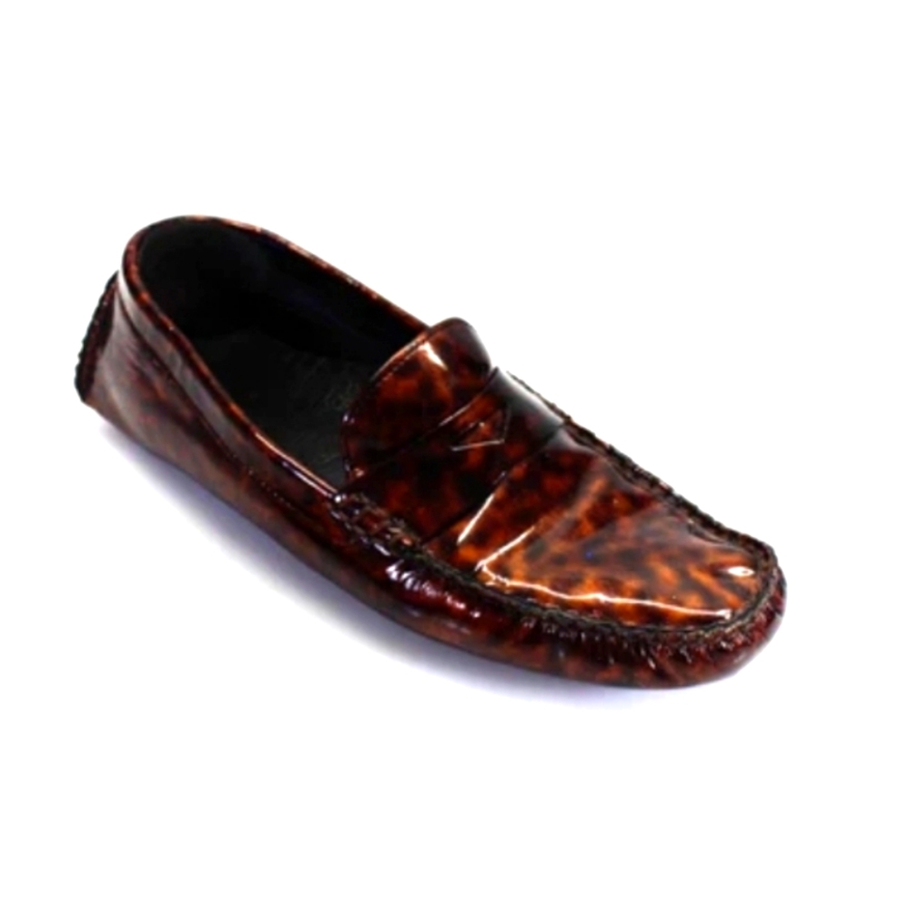 Cole Haan Womens Patent Leather Animal Print Flat Loafers Brown Sz6